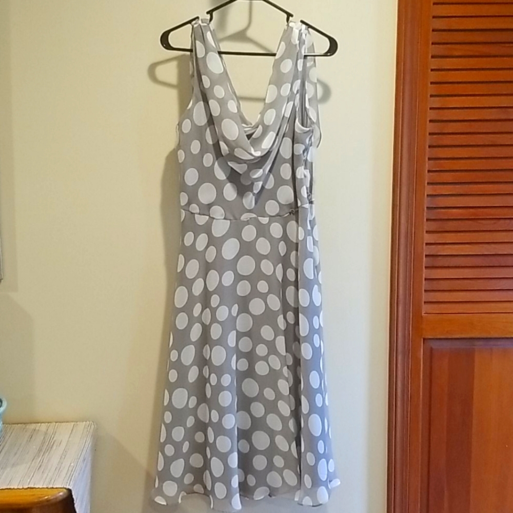 Grey & White polka dot dress size 12